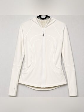 Lululemon Reversible Jacket Women 4 Off White Perforated Zip Up Athletic Hoodie